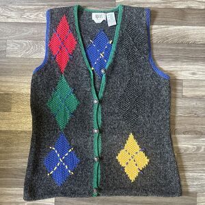 Vintage Eagles Eye Sport Hand Knit Vest Men’s Small Argyle Stitched 90s Hipster
